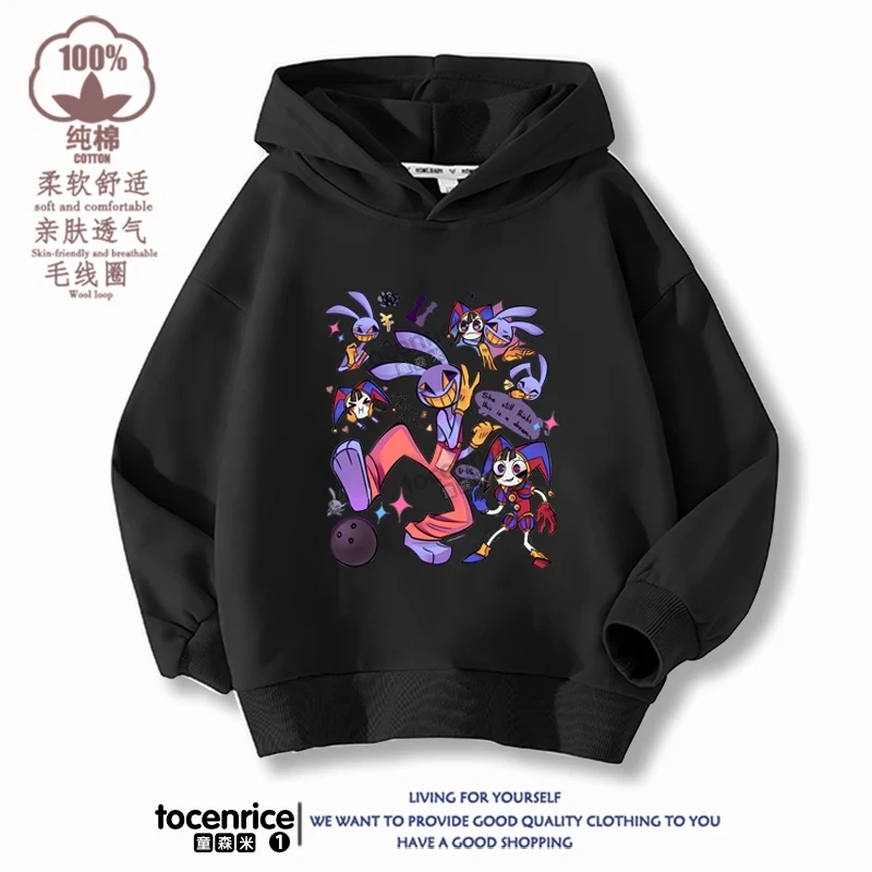 2023 New The Amazing Digital Circus Jax Winter Autumn Velvet Hoodies Children Boys Sweatshirts Clothes for Kids Pullovers Tops