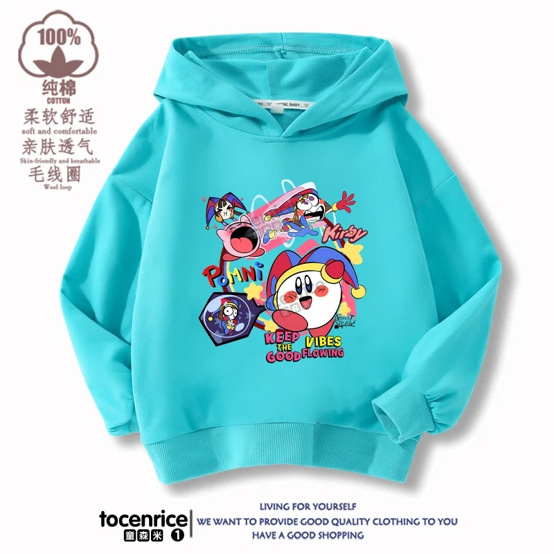 New Game Cute The Amazing Digital Circus Pomni Velvet Hoodies Children Boys Hooded Sweatshirts Clothes for Kids Pullovers Tops