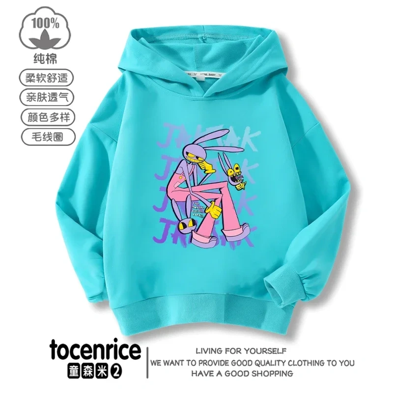 The Amazing Digital Circus JAX  Winter Autumn Velvet Hoodies Children Boys Hooded Sweatshirts Clothes for Kids Pullovers Tops