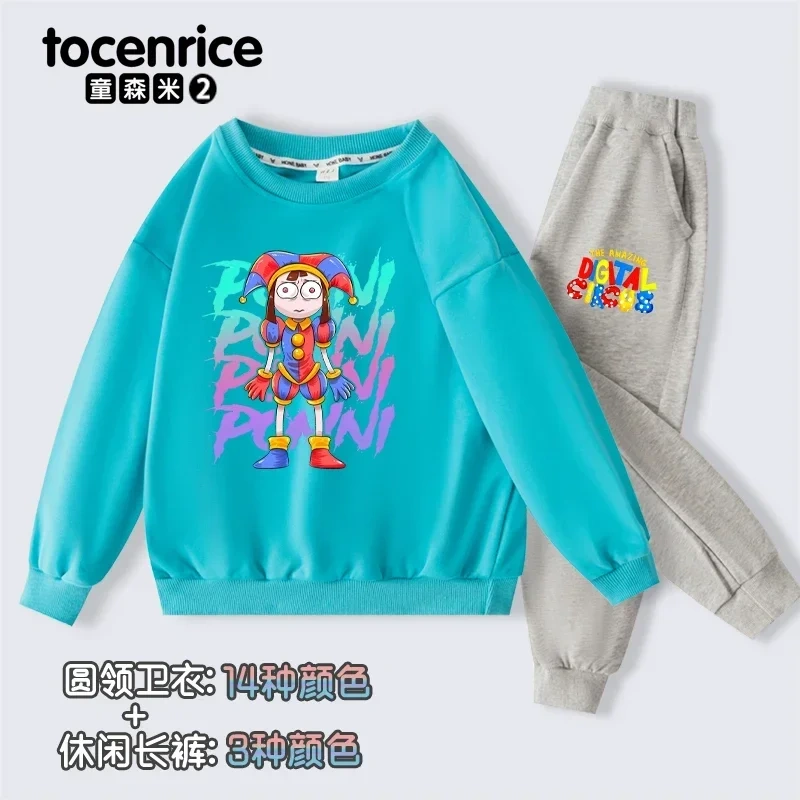 The Amazing Digital Circus Pomni print  Sweatshirt Children Suit Boys Tracksuits Kids Velvet Sport Suits Hoodies Top+Pants 2pcs