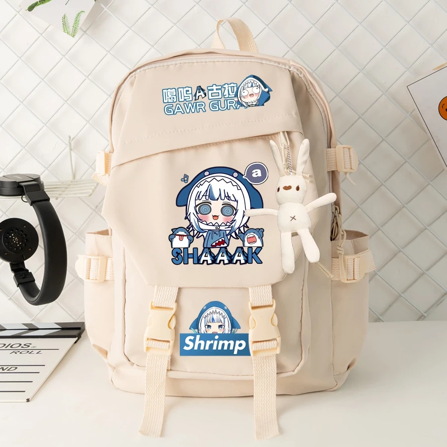 Anime Vtuber Hololive Gawr Gura Backpack Students School Book Bag Pocket Shoulder Travel Bags for Girls Boys Teenagers