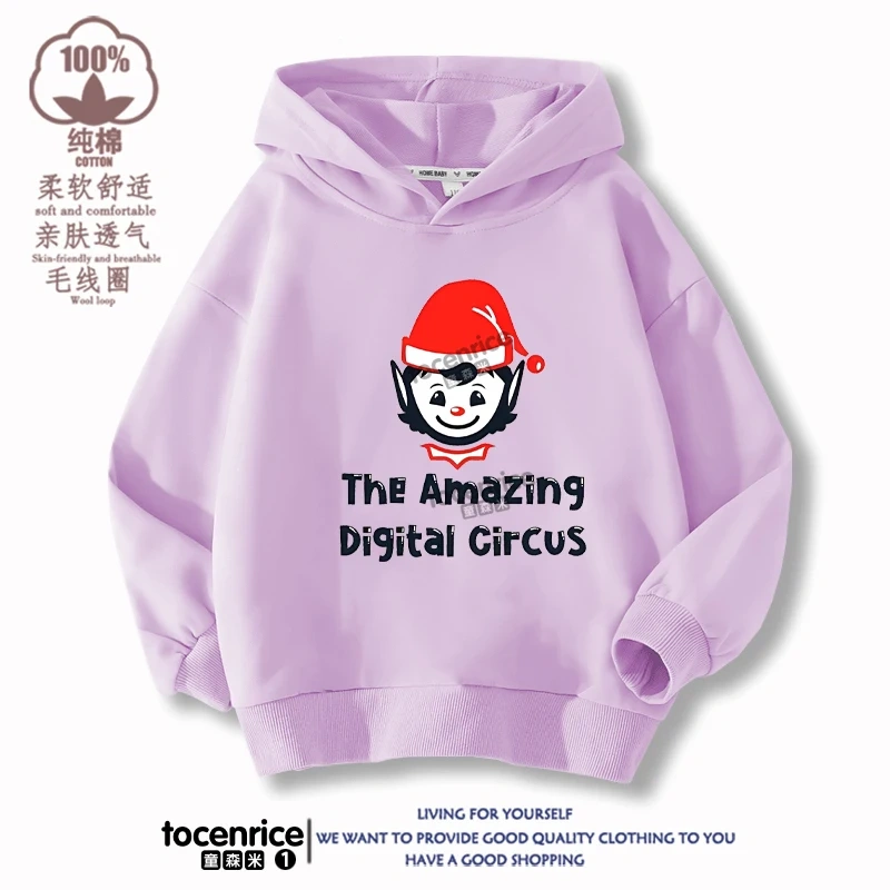 The Amazing Digital Circus JAX  Winter Autumn Velvet Hoodies Children Boys Hooded Sweatshirts Clothes for Kids Pullovers Tops