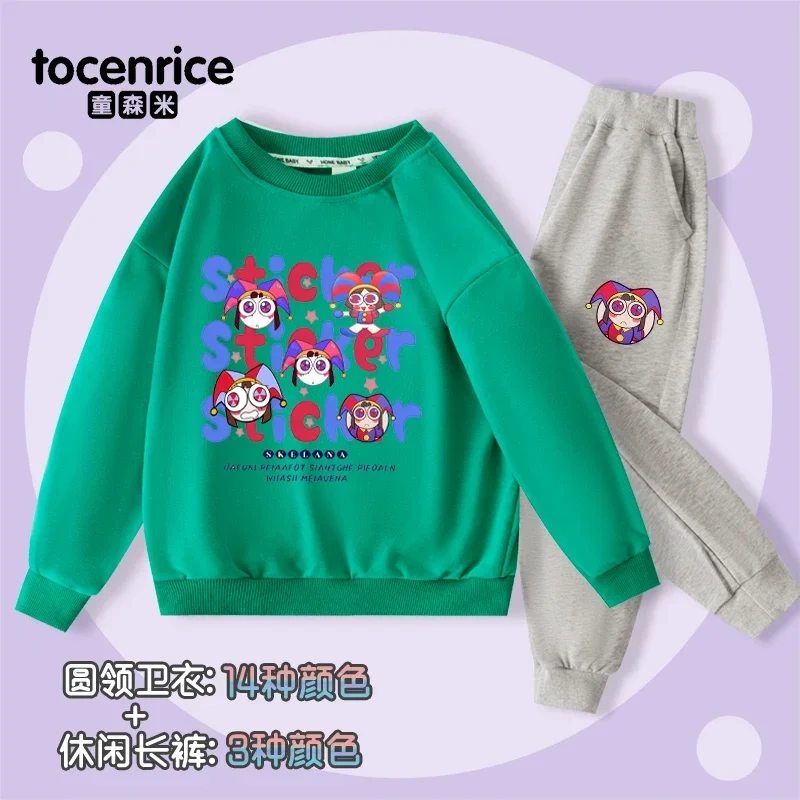 THE AMAZING DIGITAL CIRCUS Pomni Print Sweatshirt Children Suit Boys Tracksuits Kids Velvet Sport Suits Hoodies Top+Pants 2pcs