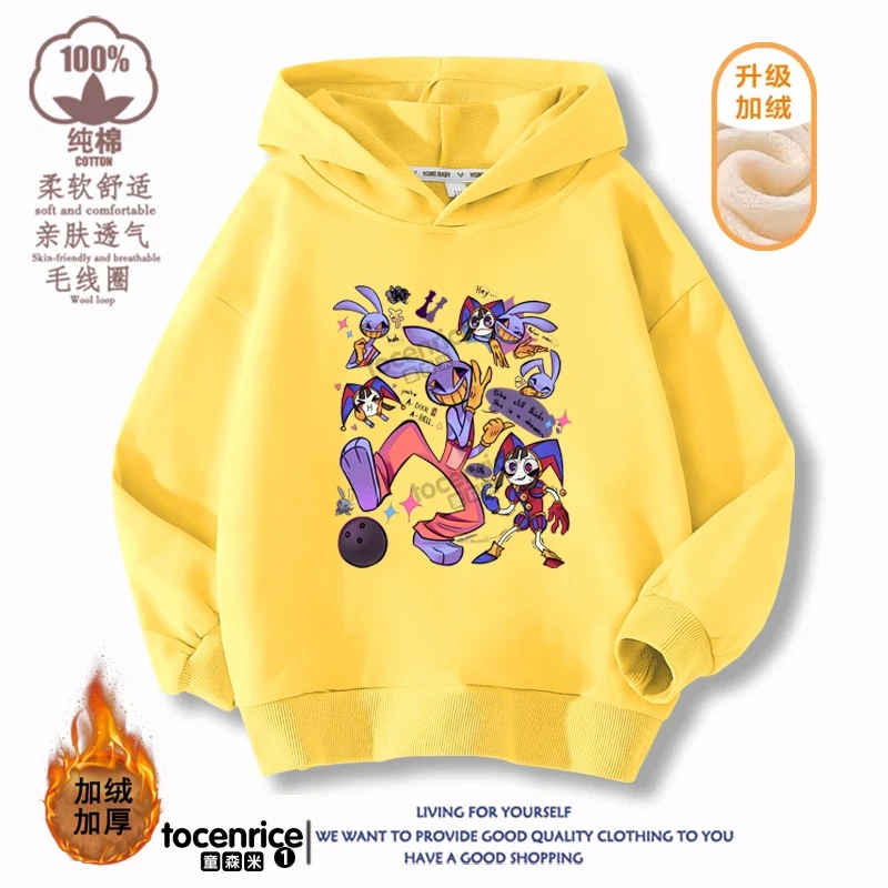 2023 New The Amazing Digital Circus Jax Winter Autumn Velvet Hoodies Children Boys Sweatshirts Clothes for Kids Pullovers Tops