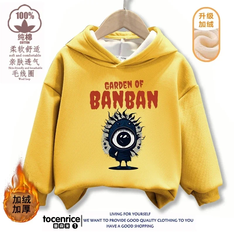 Game Garden of Banban Hoodie Kid Velvet Hooded Coat Girls Clothes Teenager Boys Full Sleeve Sweater Children Pullover Sweatshirt