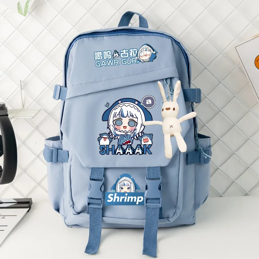 Anime Vtuber Hololive Gawr Gura Backpack Students School Book Bag Pocket Shoulder Travel Bags for Girls Boys Teenagers