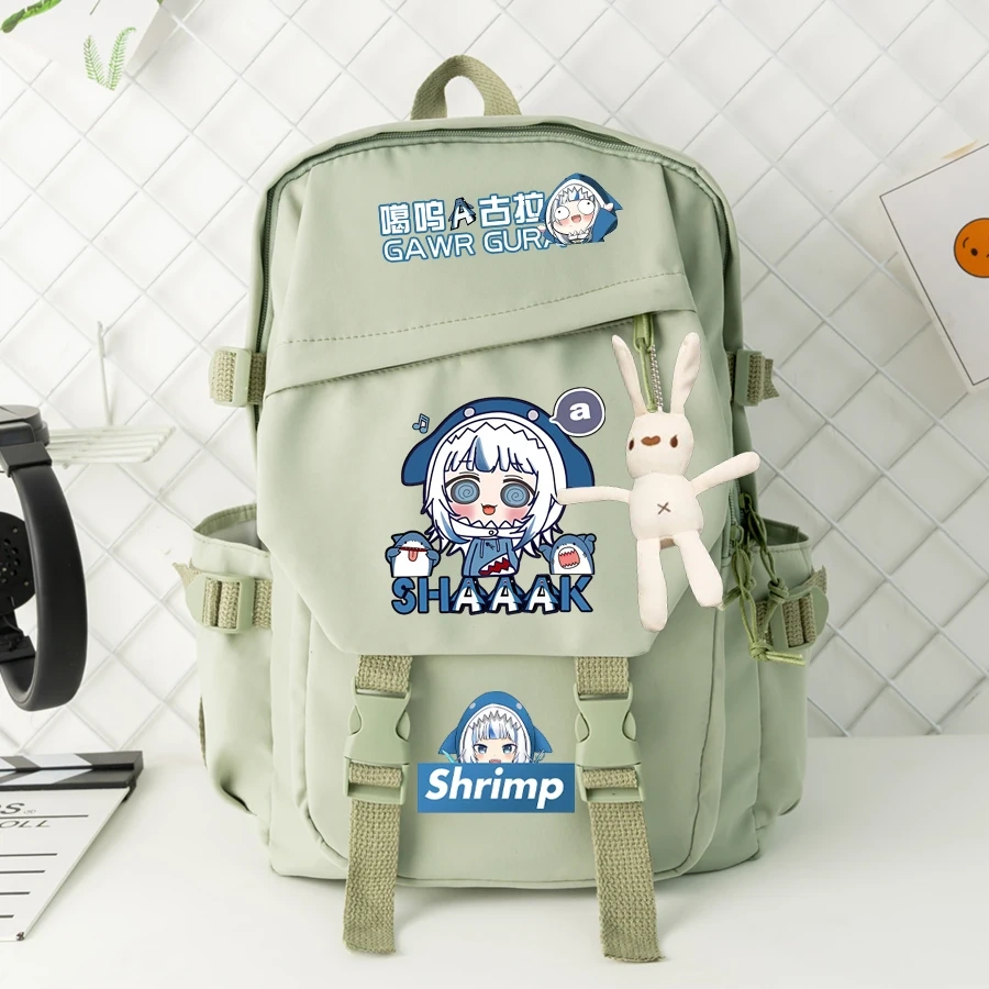 Anime Vtuber Hololive Gawr Gura Backpack Students School Book Bag Pocket Shoulder Travel Bags for Girls Boys Teenagers