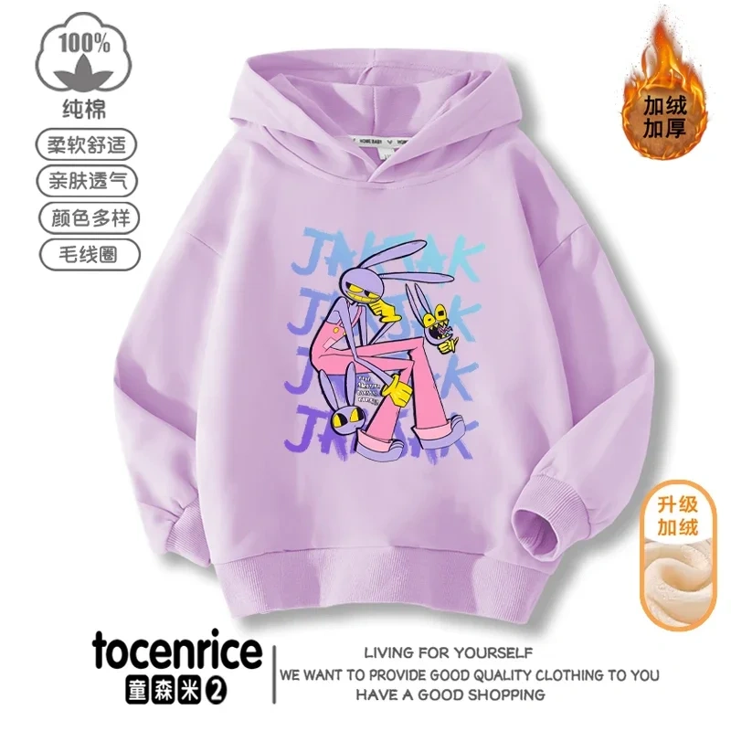 The Amazing Digital Circus JAX  Winter Autumn Velvet Hoodies Children Boys Hooded Sweatshirts Clothes for Kids Pullovers Tops
