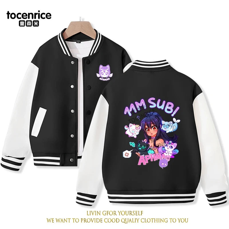 2023 New Cartoon Aphmau Baseball Uniform Fleece Jacket Girl Boy Streetwear Cartoon Hip Hop Long Sleeve Pink Hoodie