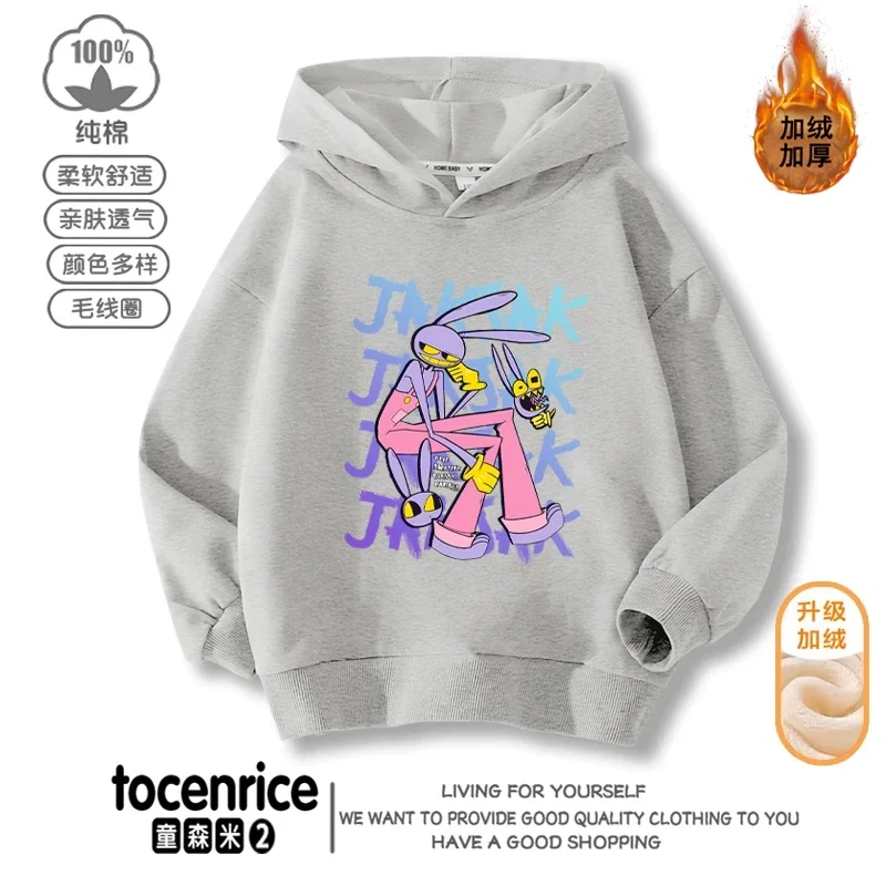 The Amazing Digital Circus JAX  Winter Autumn Velvet Hoodies Children Boys Hooded Sweatshirts Clothes for Kids Pullovers Tops