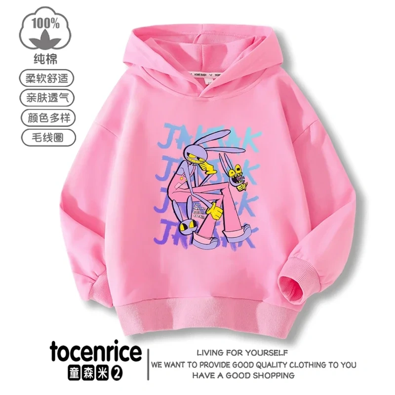The Amazing Digital Circus JAX  Winter Autumn Velvet Hoodies Children Boys Hooded Sweatshirts Clothes for Kids Pullovers Tops