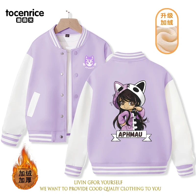 2023 New Cartoon Cute Aphmau Print Hoodie Baseball Uniform Jacket Sweatshirt Pullover Long Sleeve Coat Boys Girls Clothes