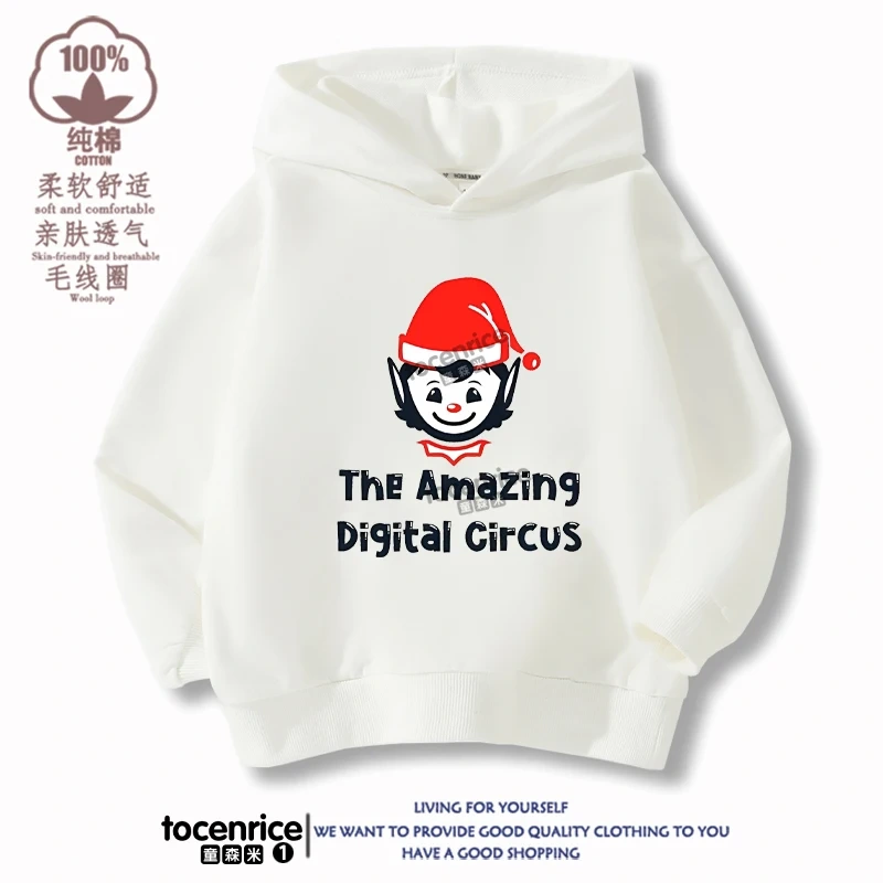 The Amazing Digital Circus JAX  Winter Autumn Velvet Hoodies Children Boys Hooded Sweatshirts Clothes for Kids Pullovers Tops