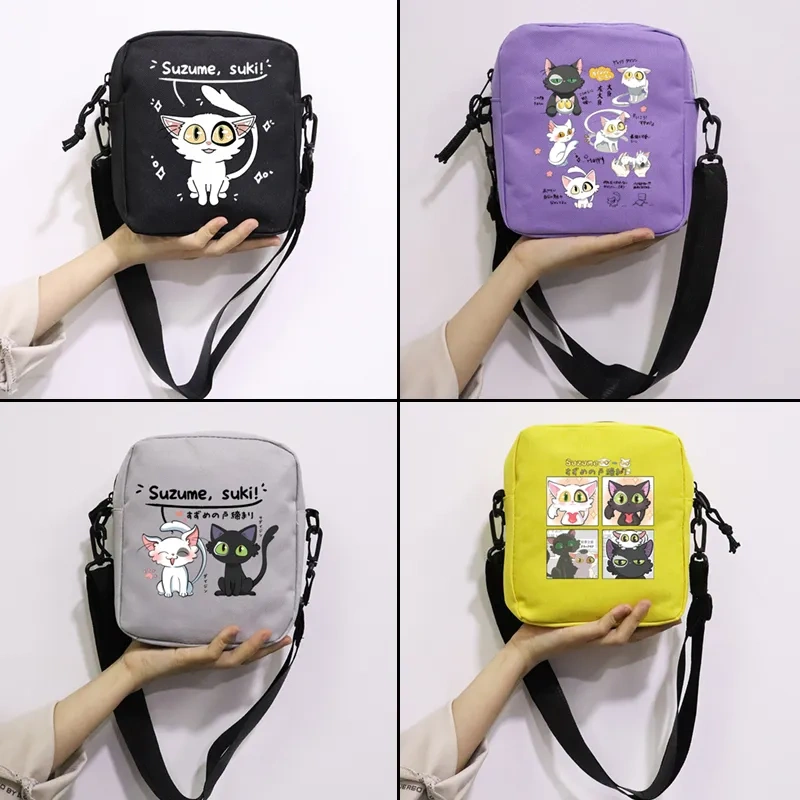 Anime Suzume Daijin Printing School Bag Peripheral Oblique Bag Small Square Bag One Shoulder Oblique Backpack for Boy and Girls