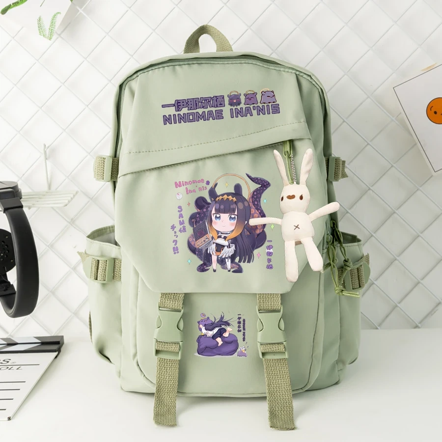 Anime VTuber Cosplay Ninomae Ina'nis Leisure Student High Capacity Zipper Cartoon Bag Backpack Schoolbag Nylon Shoulder Bags