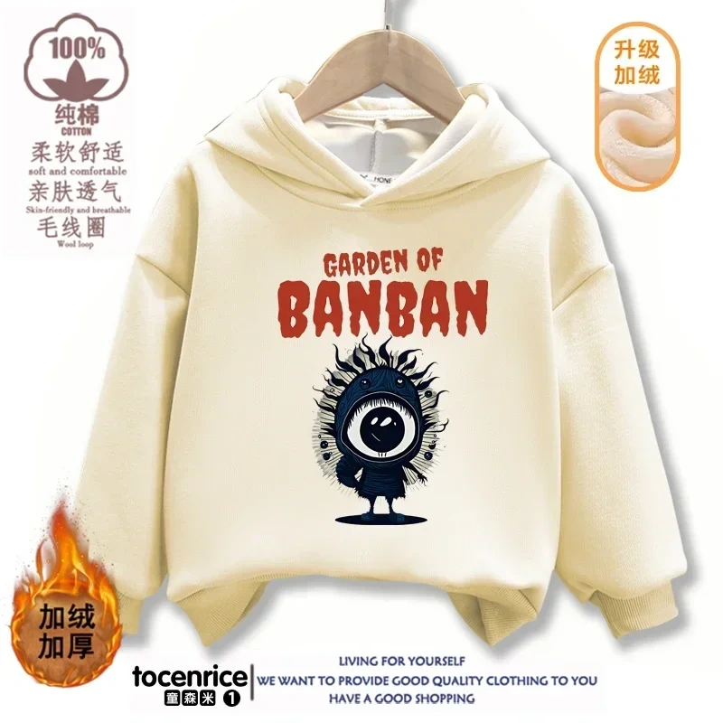Game Garden of Banban Hoodie Kid Velvet Hooded Coat Girls Clothes Teenager Boys Full Sleeve Sweater Children Pullover Sweatshirt