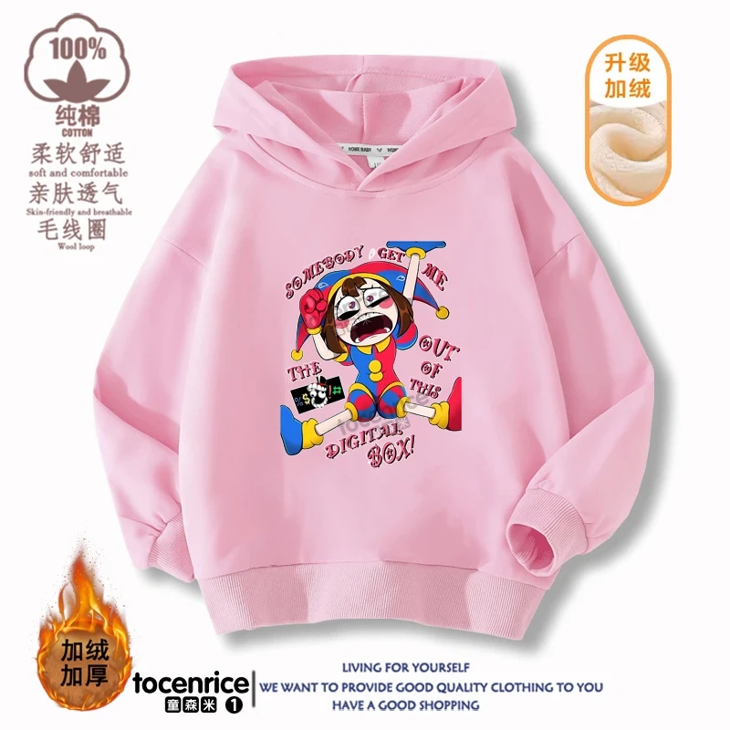 New 2023 Game The Amazing Digital Circus pomni Velvet Hoodies Children Boys Hooded Sweatshirts Clothes for Kids Pullovers Tops