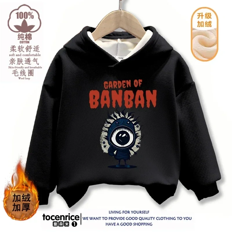 Game Garden of Banban Hoodie Kid Velvet Hooded Coat Girls Clothes Teenager Boys Full Sleeve Sweater Children Pullover Sweatshirt