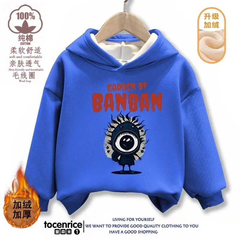 Game Garden of Banban Hoodie Kid Velvet Hooded Coat Girls Clothes Teenager Boys Full Sleeve Sweater Children Pullover Sweatshirt