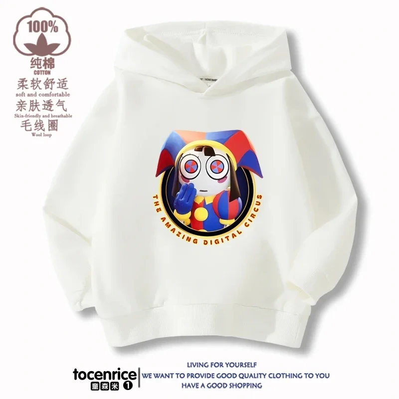 The Amazing Digital Circus Pomni Winter Autumn Velvet Hoodies Children Boys Hooded Sweatshirts Clothes for Kids Pullovers Tops