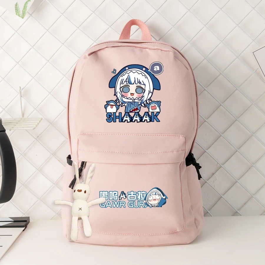 Anime Vtuber Hololive Gawr Gura Backpack Students School Book Bag Pocket Shoulder Travel Bags for Girls Boys Teenagers