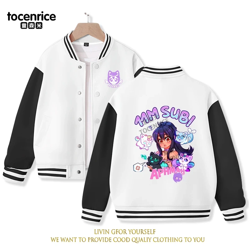 2023 New Cartoon Aphmau Baseball Uniform Fleece Jacket Girl Boy Streetwear Cartoon Hip Hop Long Sleeve Pink Hoodie