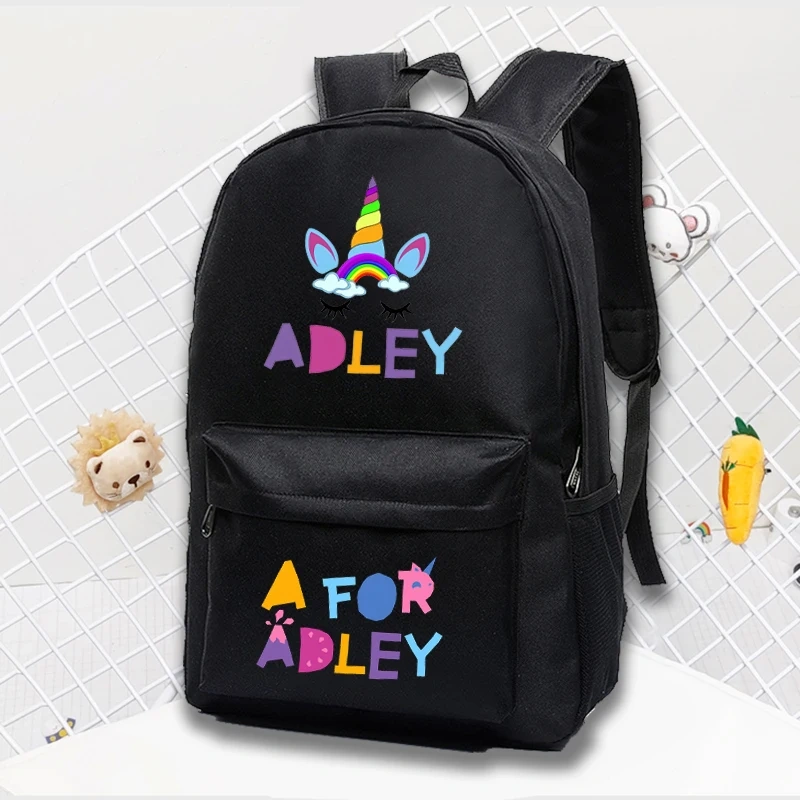 New A for Adley Schoolbag Student Daily Backpack Boys Girls Cartoon Rucksack Kids Bookbag Back To School Gift Travel Daypack