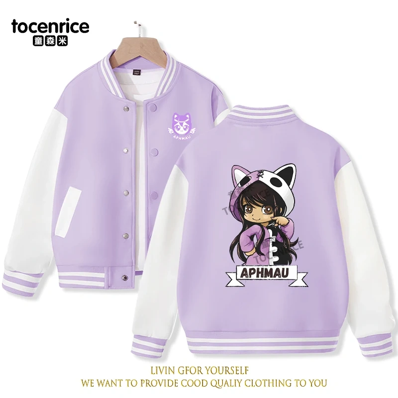 2023 New Cartoon Cute Aphmau Print Hoodie Baseball Uniform Jacket Sweatshirt Pullover Long Sleeve Coat Boys Girls Clothes