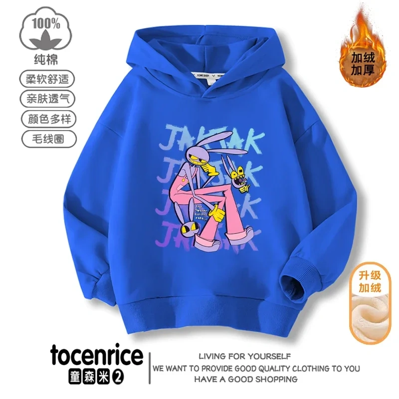 The Amazing Digital Circus JAX  Winter Autumn Velvet Hoodies Children Boys Hooded Sweatshirts Clothes for Kids Pullovers Tops