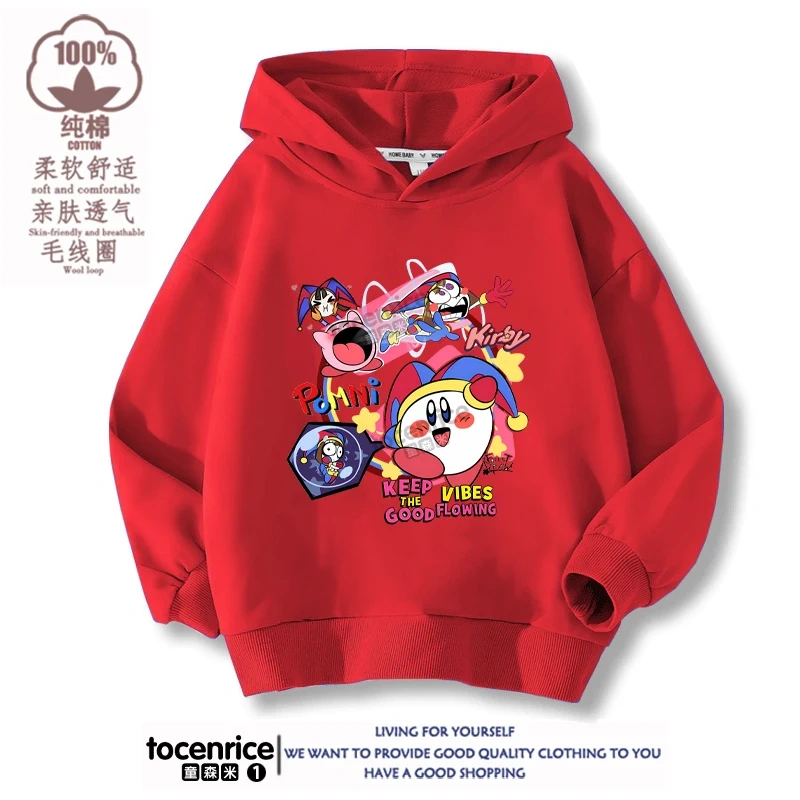 New Game Cute The Amazing Digital Circus Pomni Velvet Hoodies Children Boys Hooded Sweatshirts Clothes for Kids Pullovers Tops