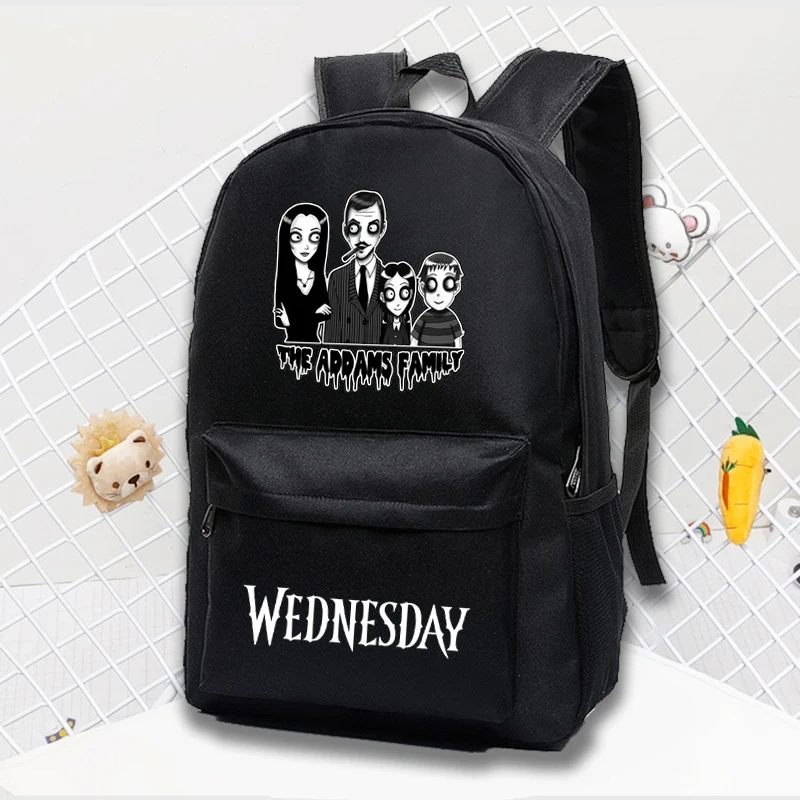 2023 New Wednesday Addams Student Bag Family Wednesday Backpack Meal Bag  Boys Girls Anime Cartoon School Bag Mochila