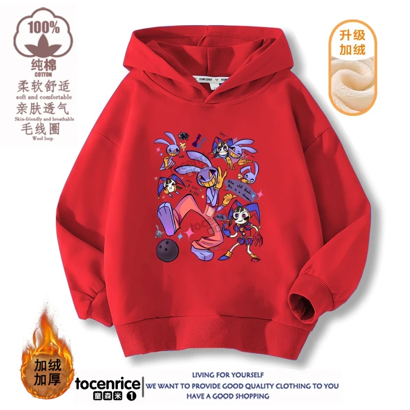 2023 New The Amazing Digital Circus Jax Winter Autumn Velvet Hoodies Children Boys Sweatshirts Clothes for Kids Pullovers Tops
