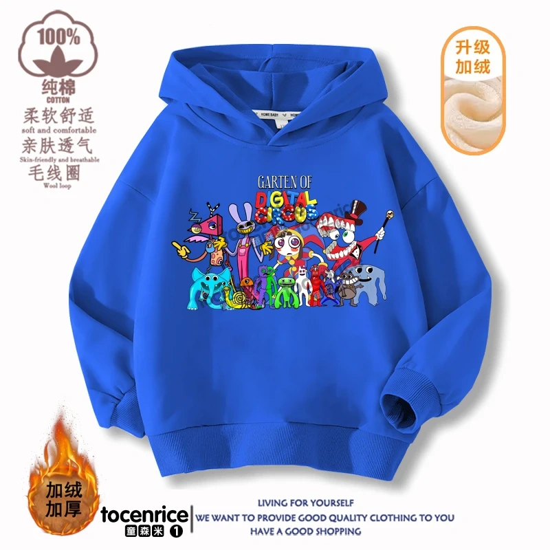 The Amazing Digital Circus JAX  Winter Autumn Velvet Hoodies Children Boys Hooded Sweatshirts Clothes for Kids Pullovers Tops