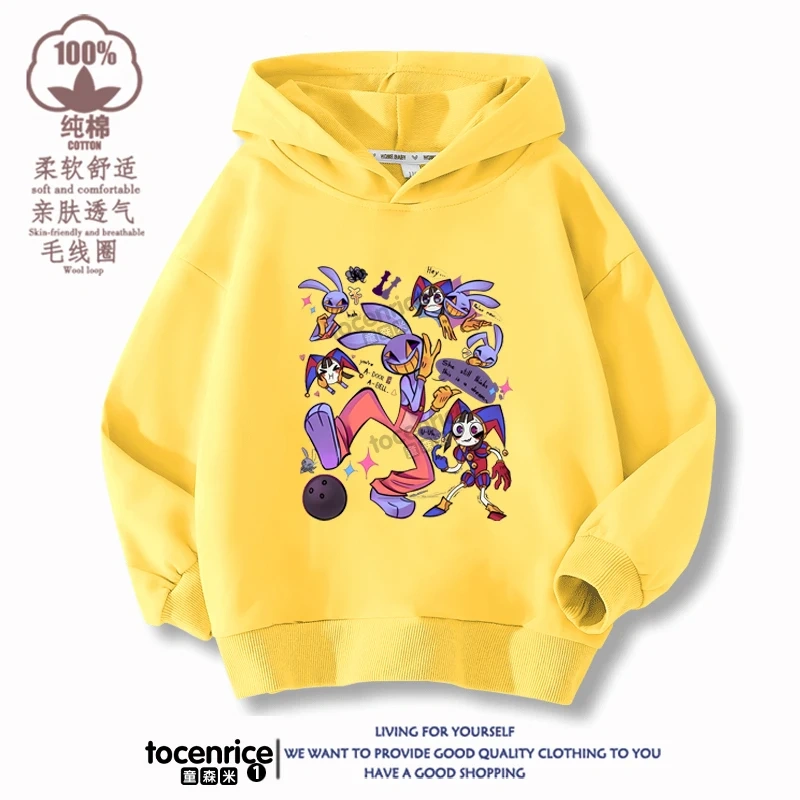 2023 New The Amazing Digital Circus Jax Winter Autumn Velvet Hoodies Children Boys Sweatshirts Clothes for Kids Pullovers Tops