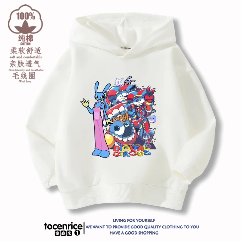 The Amazing Digital Circus Print  Winter Autumn Velvet Hoodies Children Boys Hooded Sweatshirts Clothes for Kids Pullovers Tops