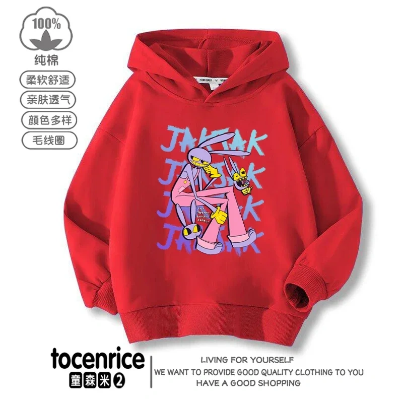 The Amazing Digital Circus JAX  Winter Autumn Velvet Hoodies Children Boys Hooded Sweatshirts Clothes for Kids Pullovers Tops