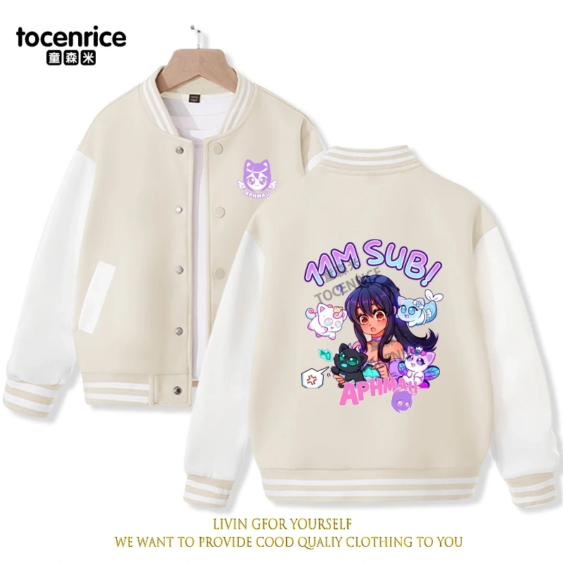 2023 New Cartoon Aphmau Baseball Uniform Fleece Jacket Girl Boy Streetwear Cartoon Hip Hop Long Sleeve Pink Hoodie