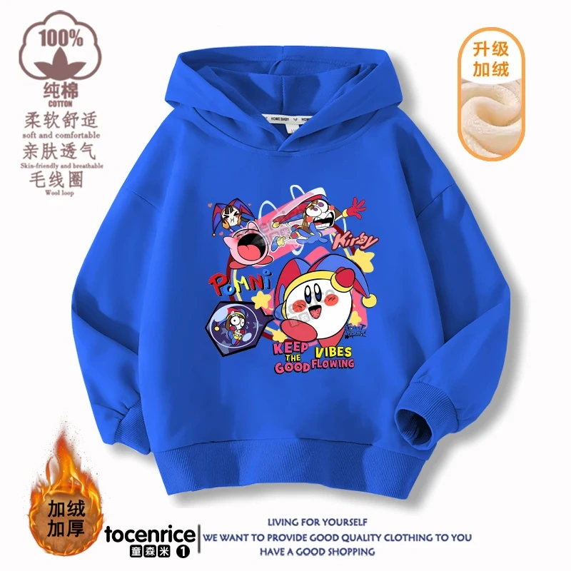 New Game Cute The Amazing Digital Circus Pomni Velvet Hoodies Children Boys Hooded Sweatshirts Clothes for Kids Pullovers Tops