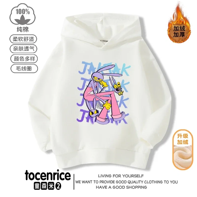 The Amazing Digital Circus JAX  Winter Autumn Velvet Hoodies Children Boys Hooded Sweatshirts Clothes for Kids Pullovers Tops