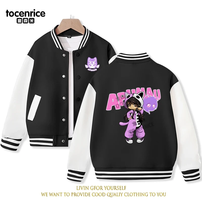 2023 New Cartoon Cute Aphmau Print Hoodie Baseball Uniform Jacket Sweatshirt Pullover Long Sleeve Coat Boys Girls Clothes