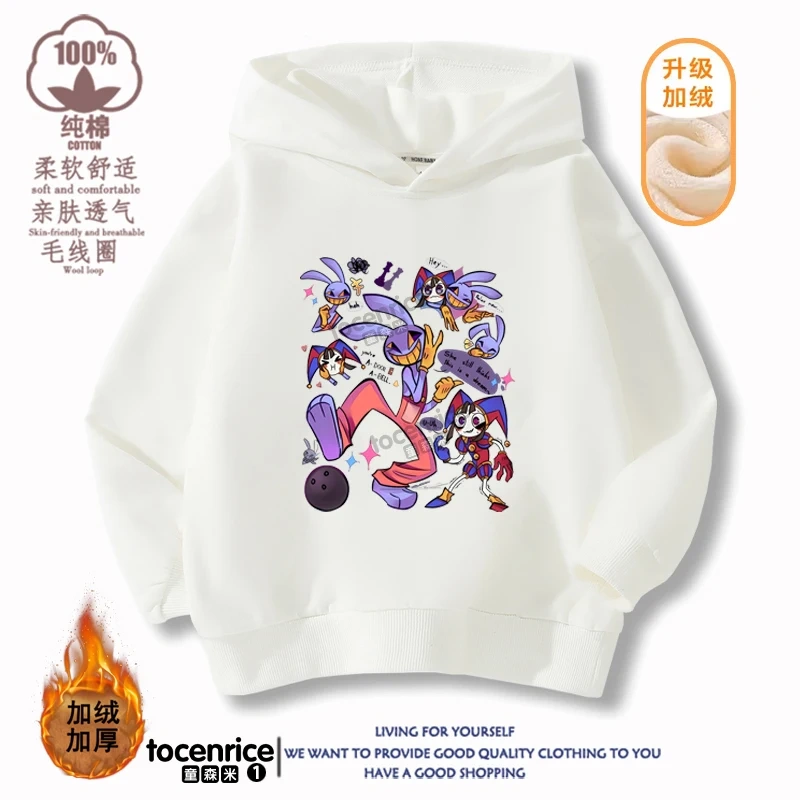 2023 New The Amazing Digital Circus Jax Winter Autumn Velvet Hoodies Children Boys Sweatshirts Clothes for Kids Pullovers Tops