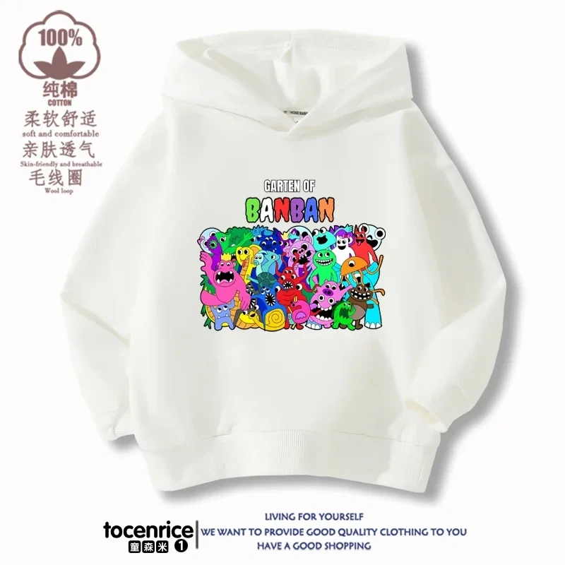 Garten of Banban VI Print Banban Winter Autumn Velvet Hoodies Children Boys Hooded Sweatshirts Clothes for Kids Pullovers Tops