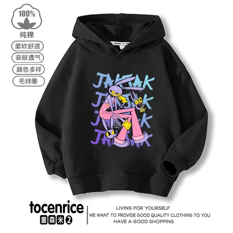 The Amazing Digital Circus JAX  Winter Autumn Velvet Hoodies Children Boys Hooded Sweatshirts Clothes for Kids Pullovers Tops