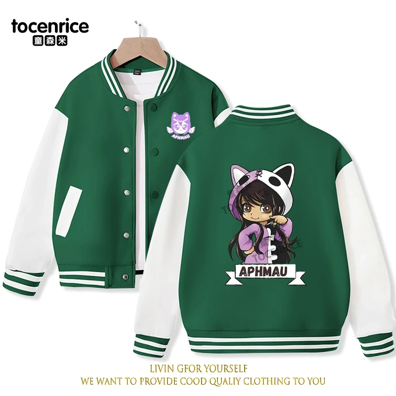 2023 New Cartoon Cute Aphmau Print Hoodie Baseball Uniform Jacket Sweatshirt Pullover Long Sleeve Coat Boys Girls Clothes