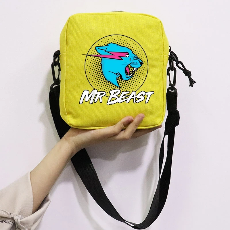 Mr Wolf Beast Printing School Bag Peripheral Oblique Bag Small Square Bag One Shoulder Oblique Backpack for Boy and Girls