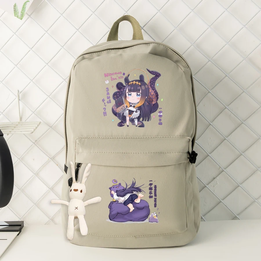 Anime VTuber Cosplay Ninomae Ina'nis Leisure Student High Capacity Zipper Cartoon Bag Backpack Schoolbag Nylon Shoulder Bags
