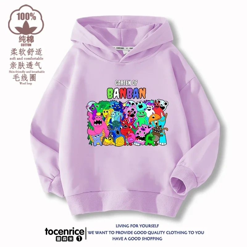 Garten of Banban VI Print Banban Winter Autumn Velvet Hoodies Children Boys Hooded Sweatshirts Clothes for Kids Pullovers Tops