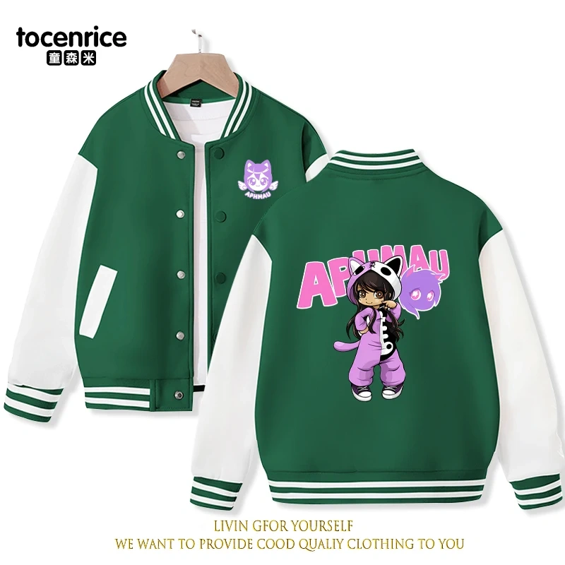 2023 New Cartoon Cute Aphmau Print Hoodie Baseball Uniform Jacket Sweatshirt Pullover Long Sleeve Coat Boys Girls Clothes