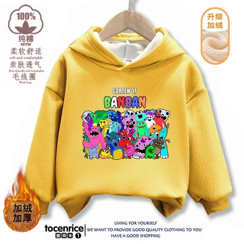 Garten of Banban VI Print Banban Winter Autumn Velvet Hoodies Children Boys Hooded Sweatshirts Clothes for Kids Pullovers Tops