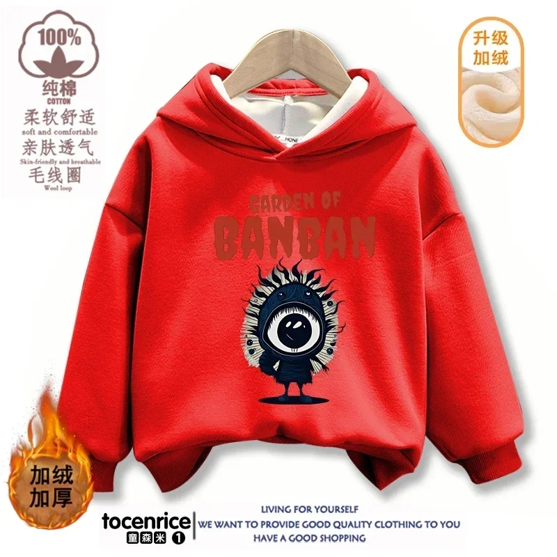Game Garden of Banban Hoodie Kid Velvet Hooded Coat Girls Clothes Teenager Boys Full Sleeve Sweater Children Pullover Sweatshirt